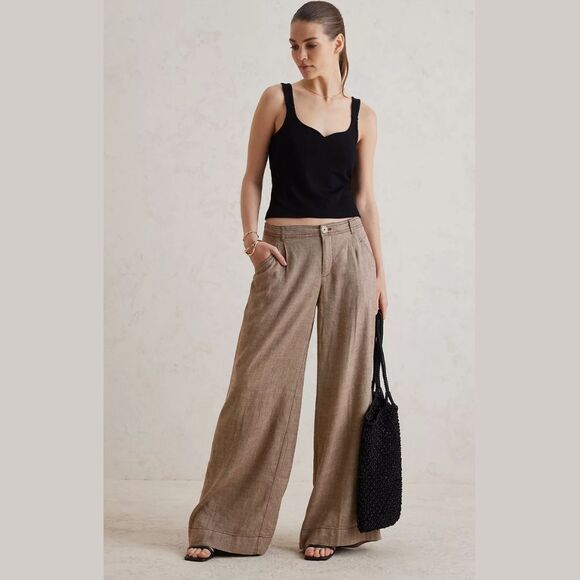 Anthropologie Linen Low-Rise Wide Leg Pants - Size 12 New - Picture 1 of 7